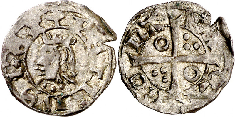 Pere III (1336-1387). Barcelona. Òbol. (Cru.V.S. 419) (Cru.C.G. 2240). Letra U g...
