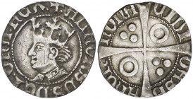 Alfons IV (1416-1458). Barcelona. Croat. (Cru.V.S. 821) (Cru.C.G. 2867a). El busto no irrumpe la gráfila. Ligeramente recortada. Ex Áureo & Calicó 28/...