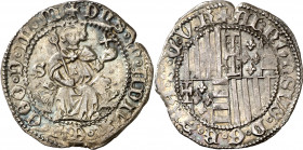 Alfons IV (1416-1458). Nàpols. Carlí. (Cru.V.S. 889 var) (Cru.C.G. 2933 var) (MIR. 54/6 var). Bonita pátina. 3,58 g. MBC+.