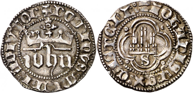 Juan I (1379-1390). Sevilla. Medio real. (AB. 542). Atractiva. 1,75 g. EBC-.