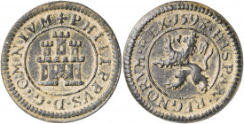 1597/8. Felipe II. Segovia. 2 maravedís. (AC.pdf 86.1). Sin indicación de ceca ni valor. 3,39 g. MBC+.