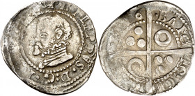 (159)6. Felipe II. Barcelona. 1/2 croat. (AC. 113). Acuñación floja en parte. Escasa. 1,43 g. MBC-.