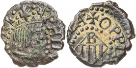 s/d. Felipe III. Banyoles. 1 diner. (AC. 1) (Cru.C.G. 3658). Ex Áureo 18/09/2002, nº 697. 0,78 g. MBC+.