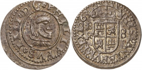 1663. Felipe IV. Burgos. R. 8 maravedís. (AC. 304). Ex Colección de Cobres, Áureo 22/10/2003, nº 608. 1,96 g. MBC+/EBC-.