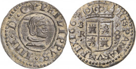 1663. Felipe IV. Sevilla. R. 8 maravedís. (AC. 406). Ex Colección de Cobres, Áureo 22/10/2003, nº 740. 2,11 g. MBC+/EBC-.