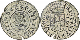 1664. Felipe IV. Córdoba. TM. 16 maravedís. (AC. 445). Pátina verde. Ex Áureo 29/09/1998, nº 1310, como ceca Toledo. 5 g. (EBC-).