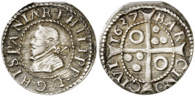1637. Felipe IV. Barcelona. 1 croat. (AC. 662) (Cru.C.G. 4414e). Atractiva. Ex Colección Ramon Muntaner 24/04/2014, nº 901. Escasa así. 2,79 g. EBC-....