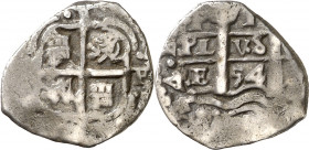 1654. Felipe IV. Potosí. E. 1 real. (AC. 756). Doble fecha y doble ensayador. 1,84 g. MBC-.