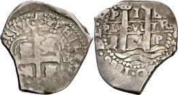 1666. Felipe IV. Potosí. E. 1 real. (AC. 768). Acuñación póstuma. Doble fecha, la de la gráfila completa. Triple ensayador. Visible parte del nombre d...