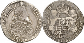1636. Felipe IV. Amberes. 1/2 patagón. (Vti. 837) (Van Gelder-Hoc 328-1a). Ex Áureo 26/09/2007, nº 767. Rara. 16,06 g. MBC-.