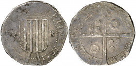 (1641). Guerra dels Segadors. Mataró. 5 rals. (AC. 166) (Cru.Segadors 104.7, mismo ejemplar). Principat. Acuñación floja pero extraordinaria. Bonita p...