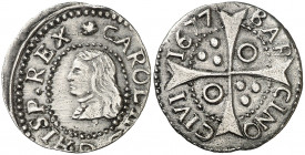 1677. Carlos II. Barcelona. 1 croat. (AC. 208) (Cru.C.G. 4904j). Buen ejemplar. 2,39 g. MBC+.