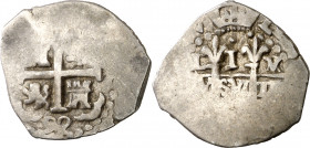 1692. Carlos II. Lima. V/R. 1 real. (AC. 222.1). Acuñación parcialmente floja. Rara rectificación. 3,21 g. MBC-.