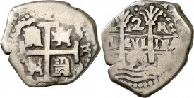 1699. Carlos II. Lima. R. 2 reales. (AC. 357). Doble ensayador. 6,17 g. MBC-.
