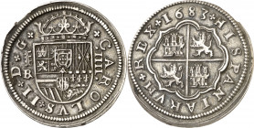 1683. Carlos II. Segovia. BR. 4 reales. (AC. 558). Acueducto de tres arcos. Atractiva. Rara. 12,81 g. MBC+.