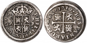 1719. Felipe V. Cuenca. JJ. 1/2 real. (AC. 105). 1,37 g. MBC.