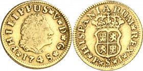 1745. Felipe V. Sevilla. PJ. 1/2 escudo. (AC. 1651). 1,76 g. MBC-/MBC.