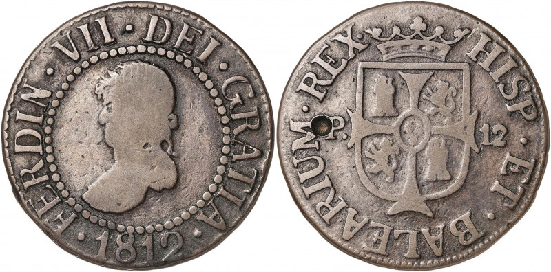 1812. Fernando VII. Mallorca. 12 diners. (AC. 24). Incisión en reverso. 7,08 g. ...