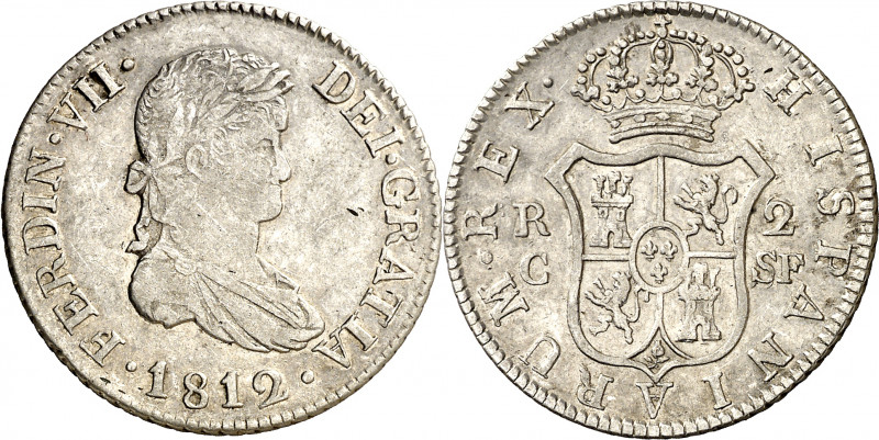 1812. Fernando VII. Catalunya (Mallorca). SF. 2 reales. (AC. 766). Sin punto ent...