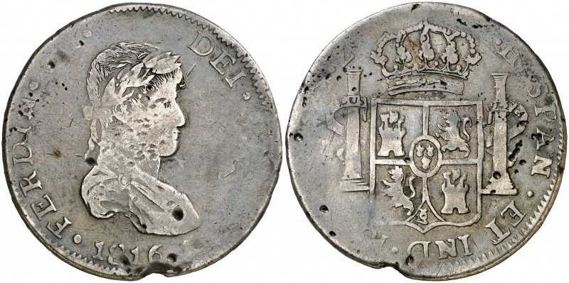 1816. Fernando VII. Durango. MZ. 8 reales. (AC. 1191). Golpecitos. 26,30 g. (BC)...