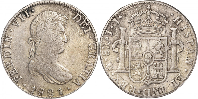 1821. Fernando VII. México. JJ. 8 reales. (AC. 1337). Plata agria. 26,78 g. MBC-...