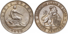 1870. Gobierno Provisional. Barcelona. OM. 5 céntimos. (AC. 5). 4,83 g. EBC-.