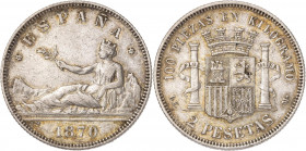 1870*1874. I República. DEM. 2 pesetas. (AC. 31). 10 g. MBC-.