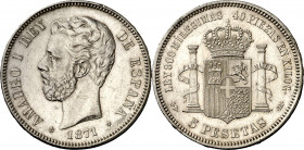 1871*1871. Amadeo I. SDM. 5 pesetas. (AC. 1). Leves rayitas. Bella. 25 g. EBC-/EBC.