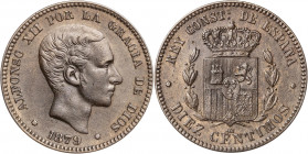 1879. Alfonso XII. Barcelona. OM. 10 céntimos. (AC. 10). 10 g. MBC+.