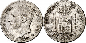 1885*81. Alfonso XII. MSM. 50 céntimos. (AC. falta) (AC. pdf 13.1). Escasa. 2,46 g. BC+/MBC-.