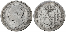 1876*----. Alfonso XII. DEM. 1 peseta. (AC. 15). 4,65 g. BC.