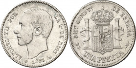 1881*1881. Alfonso XII. MSM. 1 peseta. (AC. 17). 5 g. MBC-/MBC.