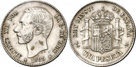 1885*1886. Alfonso XII. MSM. 1 peseta. (AC. 25). Buen ejemplar. 5 g. MBC+.
