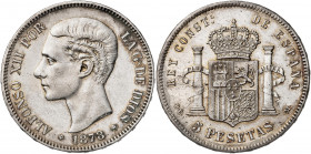 1878*1878. Alfonso XII. DEM. 5 pesetas. (AC. 39). Atractiva. 24,93 g. MBC.