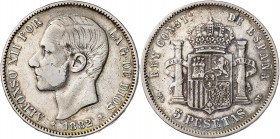 1882/1*1882. Alfonso XII. MSM. 5 pesetas. (AC. 45). Escasa. 24,81 g. BC/BC+.