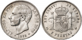 1885*1886. Alfonso XII. MSM. 5 pesetas. (AC. 61). 24,76 g. MBC-.