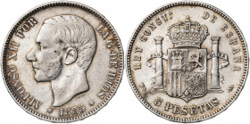 1885*1887. Alfonso XII. MSM. 5 pesetas. (AC. 62). 24,88 g. BC+.