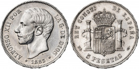 1885*1887. Alfonso XII. MSM. 5 pesetas. (AC. 62). Limpiada. 25 g. (MBC+).