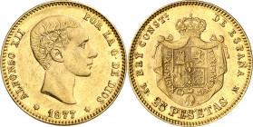 1877*1-7-. Alfonso XII. DEM. 25 pesetas. (AC. 68). 8,04 g. MBC+.