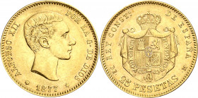 1877*1877. Alfonso XII. DEM. 25 pesetas. (AC. 68). 8,04 g. MBC+.