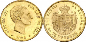 1880*1880. Alfonso XII. MSM. 25 pesetas. (AC. 79). Leves marquitas. Bella. Brillo original. 8,06 g. EBC+.