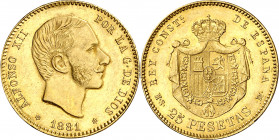 1881*1881. Alfonso XII. MSM. 25 pesetas. (AC. 82). Leves golpecitos. 8,06 g. EBC-.