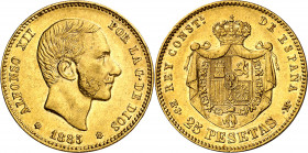1885*1885. Alfonso XII. MSM. 25 pesetas. (AC. 90). Rayitas. Rara. 8,06 g. MBC+/EBC-.