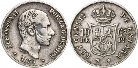1885. Alfonso XII. Manila. 10 centavos. (AC. 102). 2,53 g. MBC-.