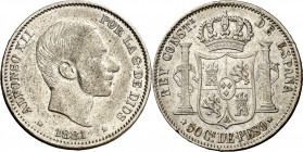 1881. Alfonso XII. Manila. 50 centavos. (AC. 114). Impurezas. Parte de brillo original. 12,89 g. EBC-.