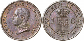 1911*1. Alfonso XIII. PCV. 1 céntimo. (AC. 3). Escasa. 1 g. EBC-.