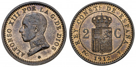 1912*12. Alfonso XIII. PCV. 2 céntimos. (AC. 15). 2,04 g. S/C-.