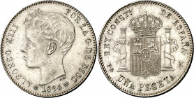 1896*1896. Alfonso XIII. PGV. 1 peseta. (AC. 56). Golpecito. 5 g. EBC+.