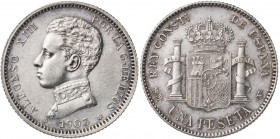 1903*1903. Alfonso XIII. SMV. 1 peseta. (AC. 67). 5 g. EBC-/EBC.