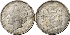 1894*1894. Alfonso XIII. PGV. 2 pesetas. (AC. 86). Escasa. 9,94 g. MBC-.